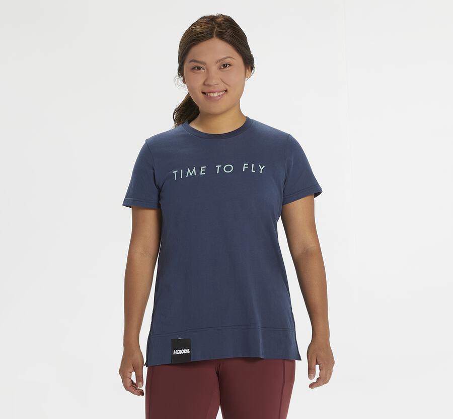 Hoka One One Tシャツ レディース ネイビー - ブランド - OE5634918